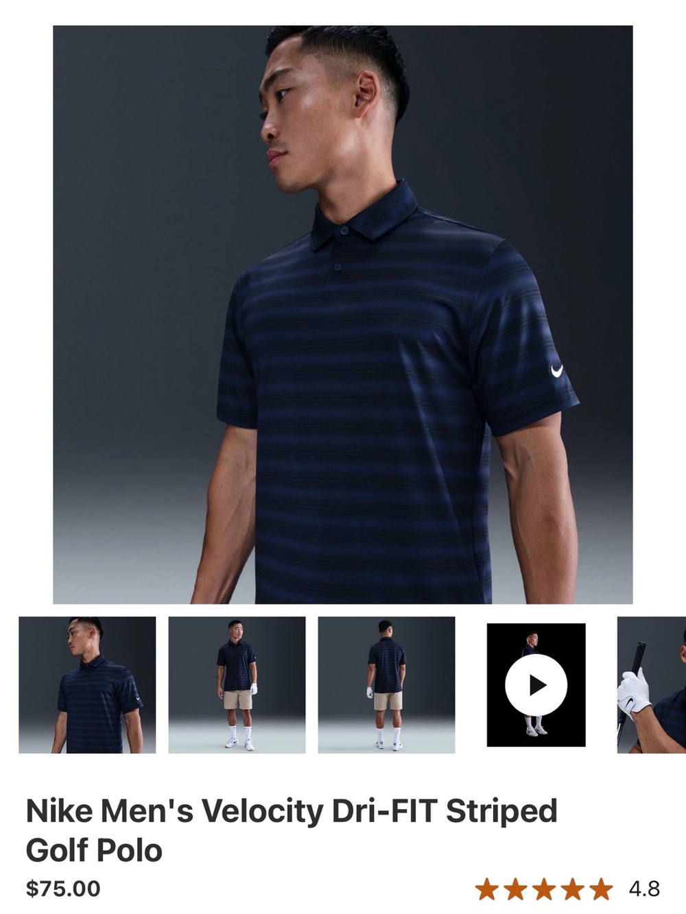 Nike Men's Velocity Dri-FIT Striped Golf Polo - Navy - Large